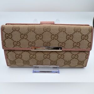 Gucci GG Monogram Canvas Long Wallet – Pink Leather Trim | Made in Italy